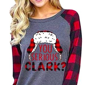 🆕🎅🏽 You Serious Clark? Christmas Vacation women’s top buffalo plaid sleeves